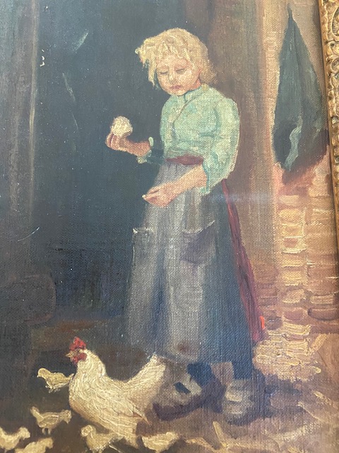 Huile sur Toile du XIXe Siècle – Scène de Genre Rurale dans l'Esprit d'Albert Anker
