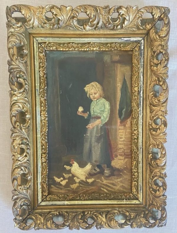 Huile sur Toile du XIXe Siècle – Scène de Genre Rurale dans l'Esprit d'Albert Anker
