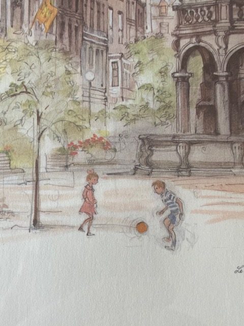 Tableau aquarelle Le Perron signé Mads Stage
