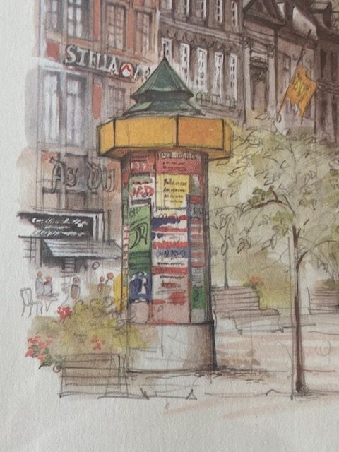 Tableau aquarelle Le Perron signé Mads Stage
